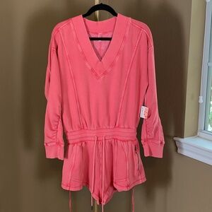 Free People Hibiscus Tulip Pink Long Sleeve Romper NWT Size Small | OB2023564